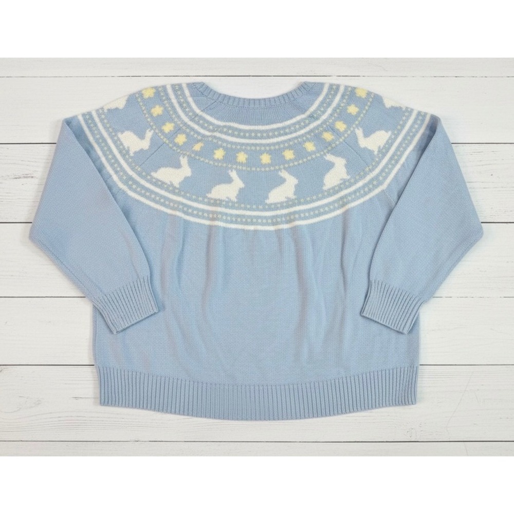 NWT Vince Camuto Womens XL Blue Fair Isle Bunny Rabbit Star Cotton Sweater - Picture 2 of 7